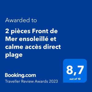 2 pièces Front de Mer ensoleillé et calme accès direct plage