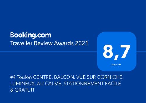 #4 Toulon CENTRE, BALCON, VUE SUR CORNICHE, LUMINEUX, AU CALME, STATIONNEMENT FACILE & GRATUIT