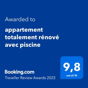 Appartement 6 personnes totalement rénové avec piscine