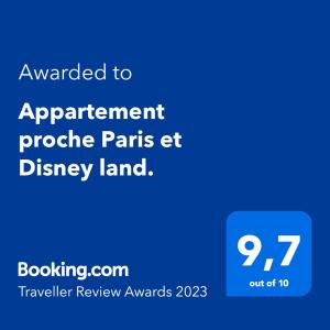 Appartement proche Paris et Disney land.