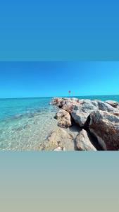 Bord de plage avec grande piscine