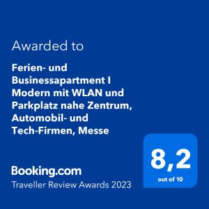 Ferien- und Businessapartment I Modern mit WLAN und Parkplatz nahe Zentrum, Automobil- und Tech-Firmen, Messe