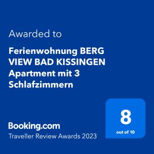 Ferienwohnung BERG VIEW BAD KISSINGEN Apartment mit 3 Schlafzimmern