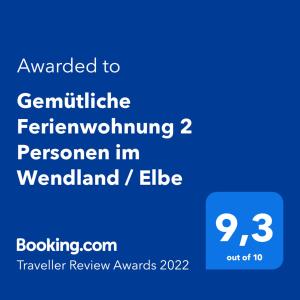 Gemütliche Ferienwohnung 2 Personen im Wendland / Elbe