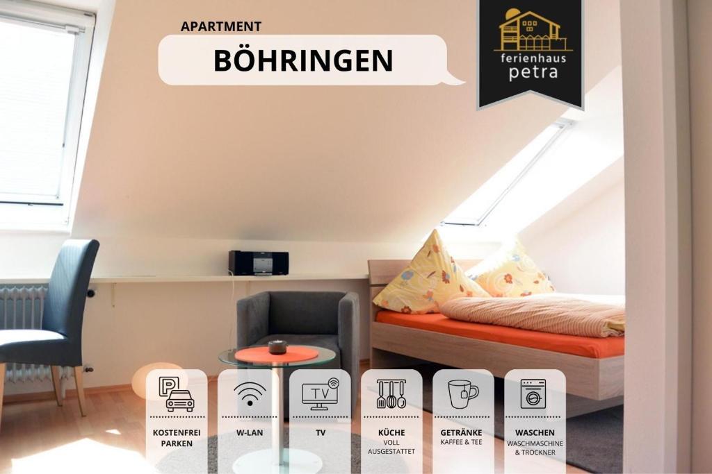 Appartement Gemütliche Ferienwohnung in bester Bodenseelage l 1 Minute zum Bodensee l 1 Zimmer l Vollausgestattete Küche l Free-WLAN l Willkommen im Apartment Böhringen 2 Hermann-Sernatinger-Straße 78315 Radolfzell am Bodensee