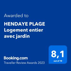 HENDAYE PLAGE Logement entier avec jardin