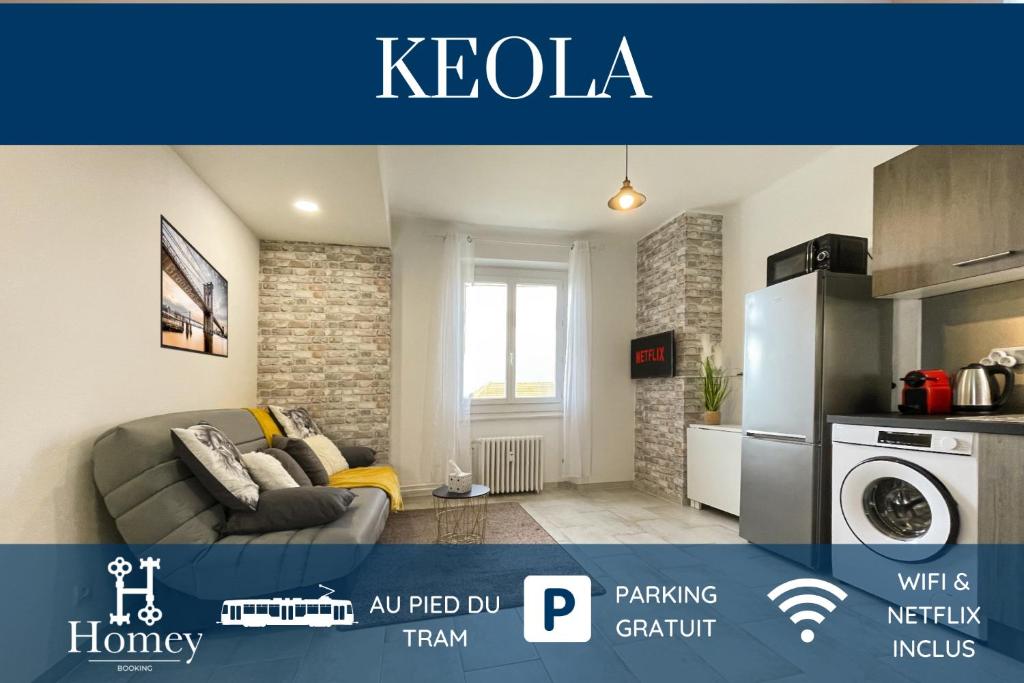 Appartement HOMEY KEOLA - Parking privé gratuit - Aux portes de Genève - Au pied du tram - Appartement avec 1 chambre et un grand salon avec un canapé-lit 13 Rue de Genève 74100 Ambilly