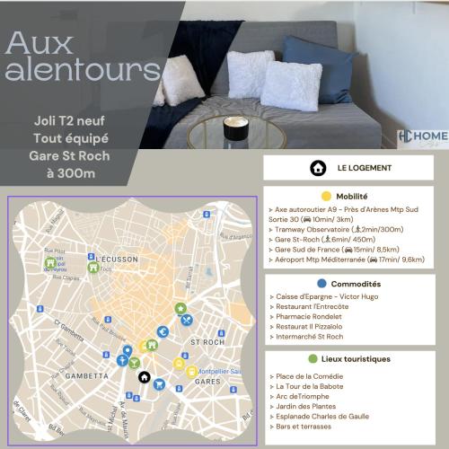 Joli T2, neuf tout équipé, 3 mins Gare St Roch, 4 personnes
