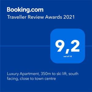 Luxury Apartment, 350m to ski lift, south facing, close to town centre