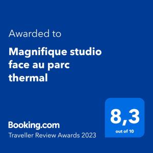 Magnifique studio face au parc thermal
