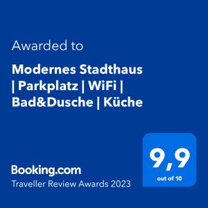 Modernes Stadthaus | Parkplatz | WiFi | Bad&Dusche | Küche