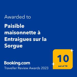Paisible maisonnette à Entraigues sur la Sorgue