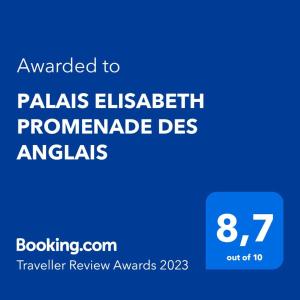 Appartement PALAIS ELISABETH PROMENADE DES ANGLAIS 235 Promenade des Anglais 06200 Nice Provence-Alpes-Côte d\'Azur