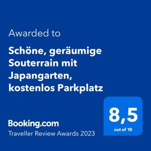 Schöne, geräumige Souterrain mit Japangarten, kostenlos Parkplatz