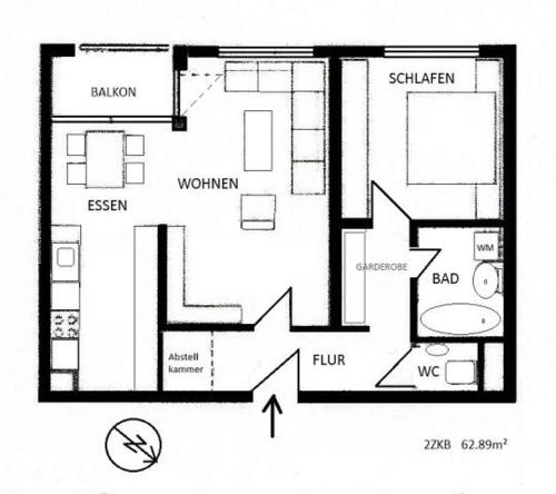 Sky 2 room comfort apartment Lindenhof