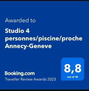 Studio 4 personnes/piscine/proche Annecy-Geneve