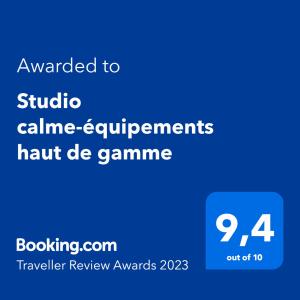 Studio calme-équipements haut de gamme