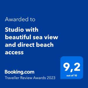Studio with beautiful sea view and direct beach access