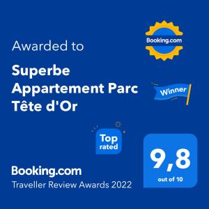 Superbe Appartement Parc Tête d'Or, 92 M2 , Parking