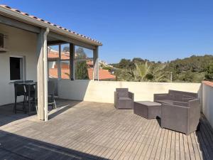 Terrasse vue mer, climatisation, parking privé, plage 10 mn à pied