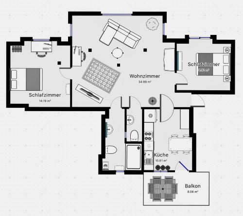 Wölkchen - Wohnung mit Balkon, Holzdielen & TV