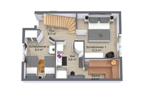 Ferienwohnung Küstenwaldblick mit privat Sauna, 87qm & 2 Schlafzimmern