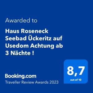 Appartements Haus Roseneck Seebad Ückeritz auf Usedom Achtung ab 5 Nächte ! 17459 Seebad  Ückeritz  Aufbauweg 10 Erdgeschoss 17459 Ückeritz Mecklembourg-Poméranie