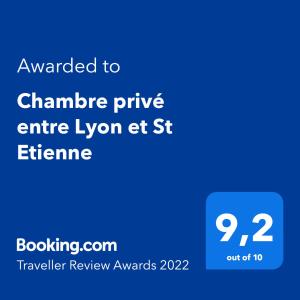 B&B / Chambre d'hôtes Chambre privé entre Lyon et St Etienne 16 Rue de l'Engoulevent 42800 Rive-de-Gier Rhône-Alpes