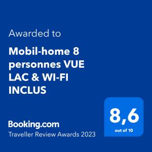 Mobil-home 8 personnes VUE LAC & WI-FI INCLUS