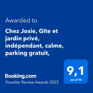 Chez Josie, Gîte et jardin privé, indépendant, calme, parking gratuit,