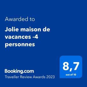 Jolie maison de vacances -4 personnes