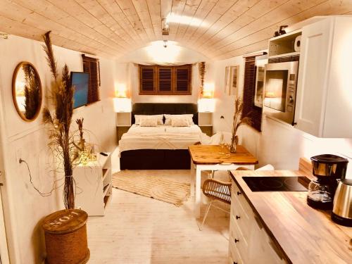 Zirkuswagen mit Outdoor Whirlpool und Garten