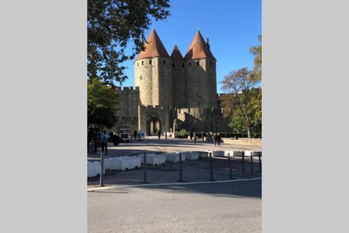 Romantic house - entrance to the medieval castle Carcassonne france