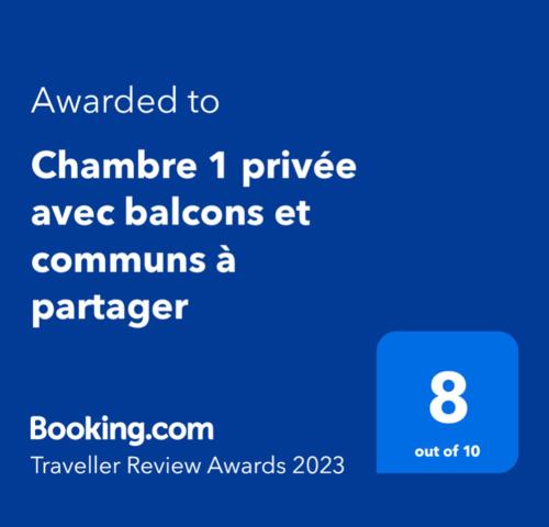 Chambre 1 privée avec balcons et communs à partager SEHLOUÉ