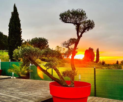 Havre de paix, vue pano, terrasse, piscine, nature.
